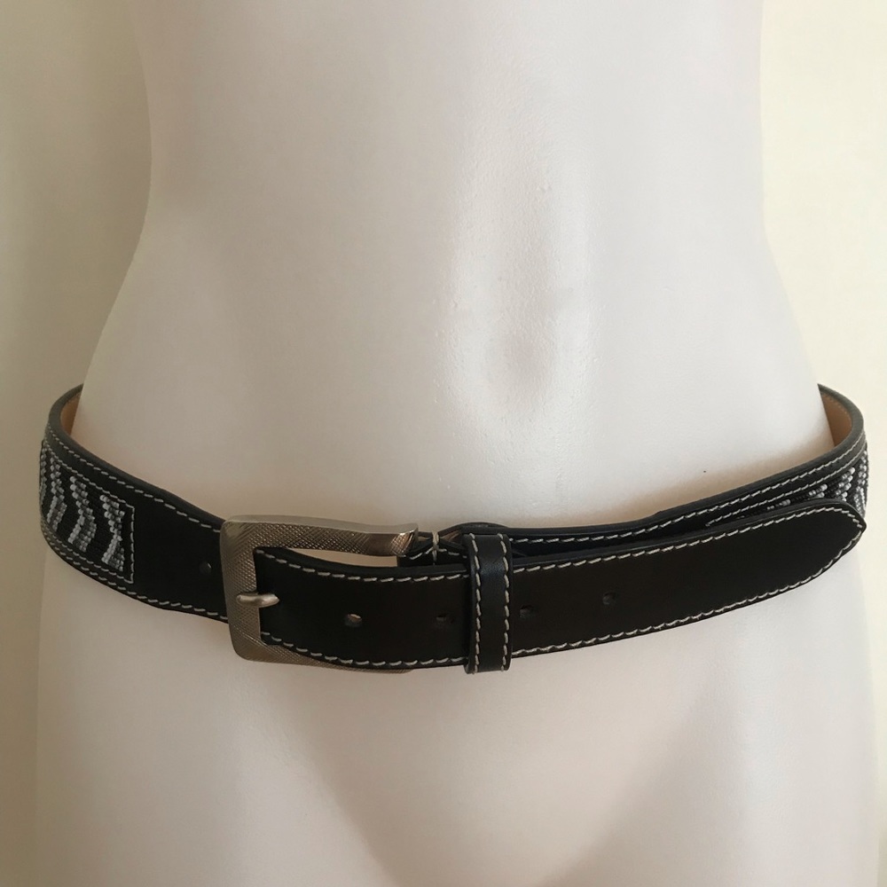 Donald J. Pliner Bead Worked Leather Belt Medium - Picture 2 of 8